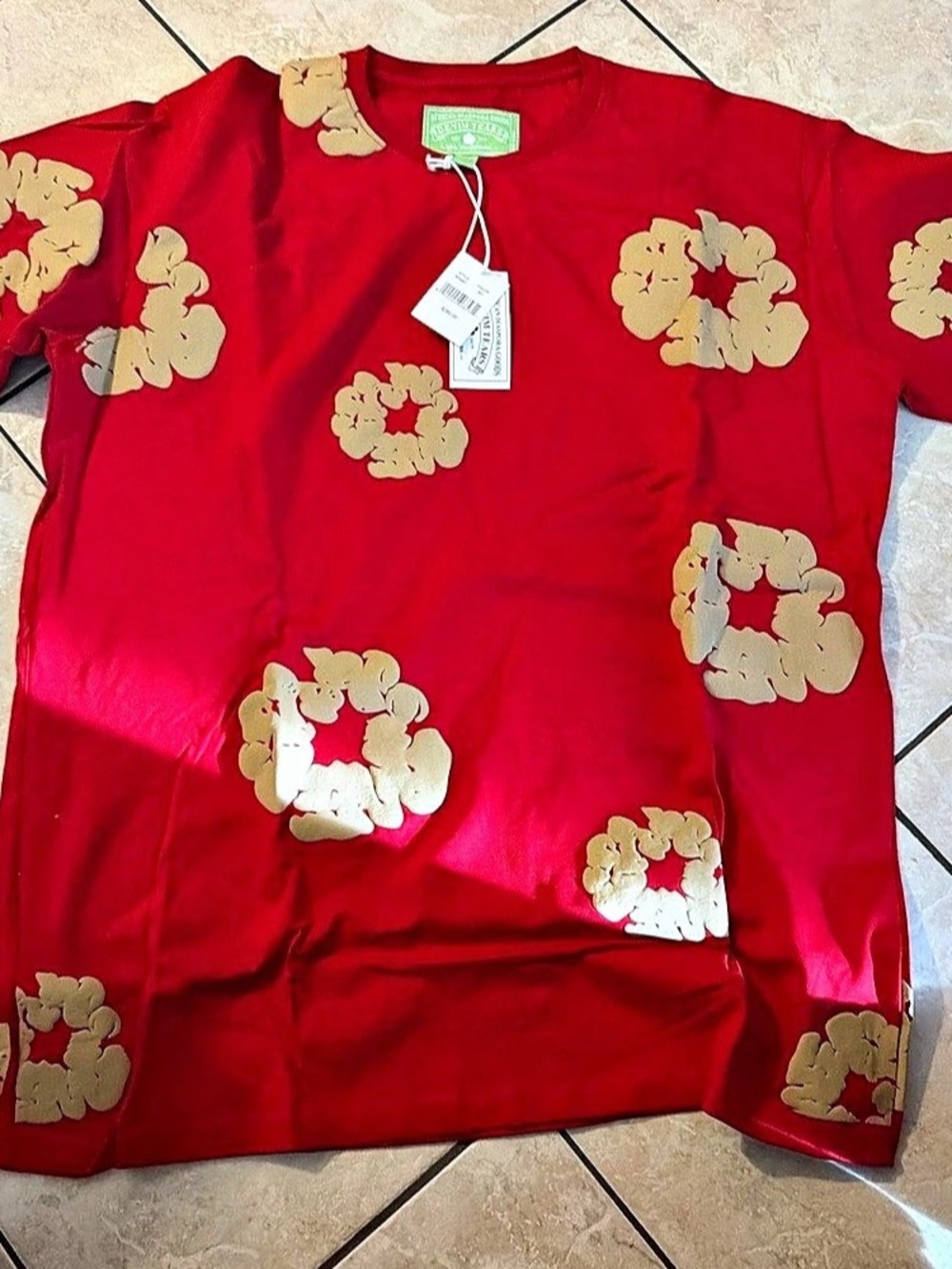 African Diaspora Goods Floral Short Sleeve Tee in Red & Gold Size 3XL NWT